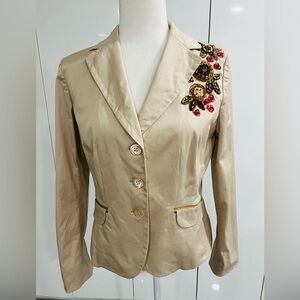 Ann Taylor Petites Beige Blazer with Floral Embroidered Detail size 10P